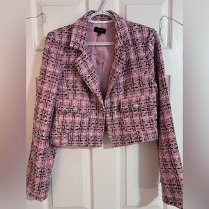 Pink Tweed Women's Cropped Blazer